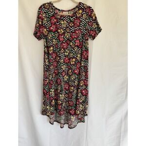 Lularoe Carly Dress Size Small Floral Red Yellow Green on Black